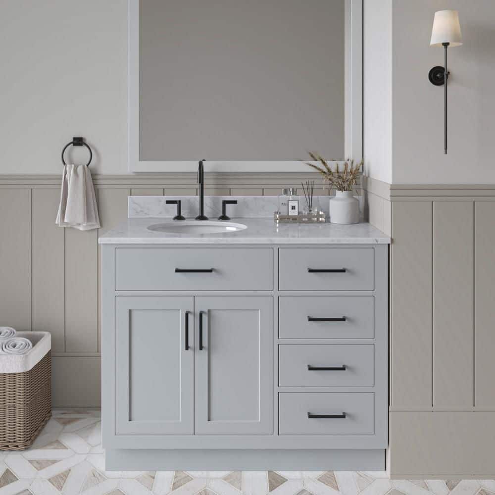 Hepburn 42 in. Single Sink Freestanding Bathroom Vanity in Gray with 0.75 in. Carrara White Marble Top price history on PriceWatchPro