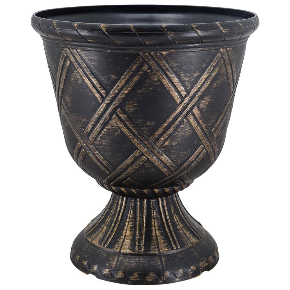 Lattice 14" x 16" Brushed Gold Plastic Garden Urn