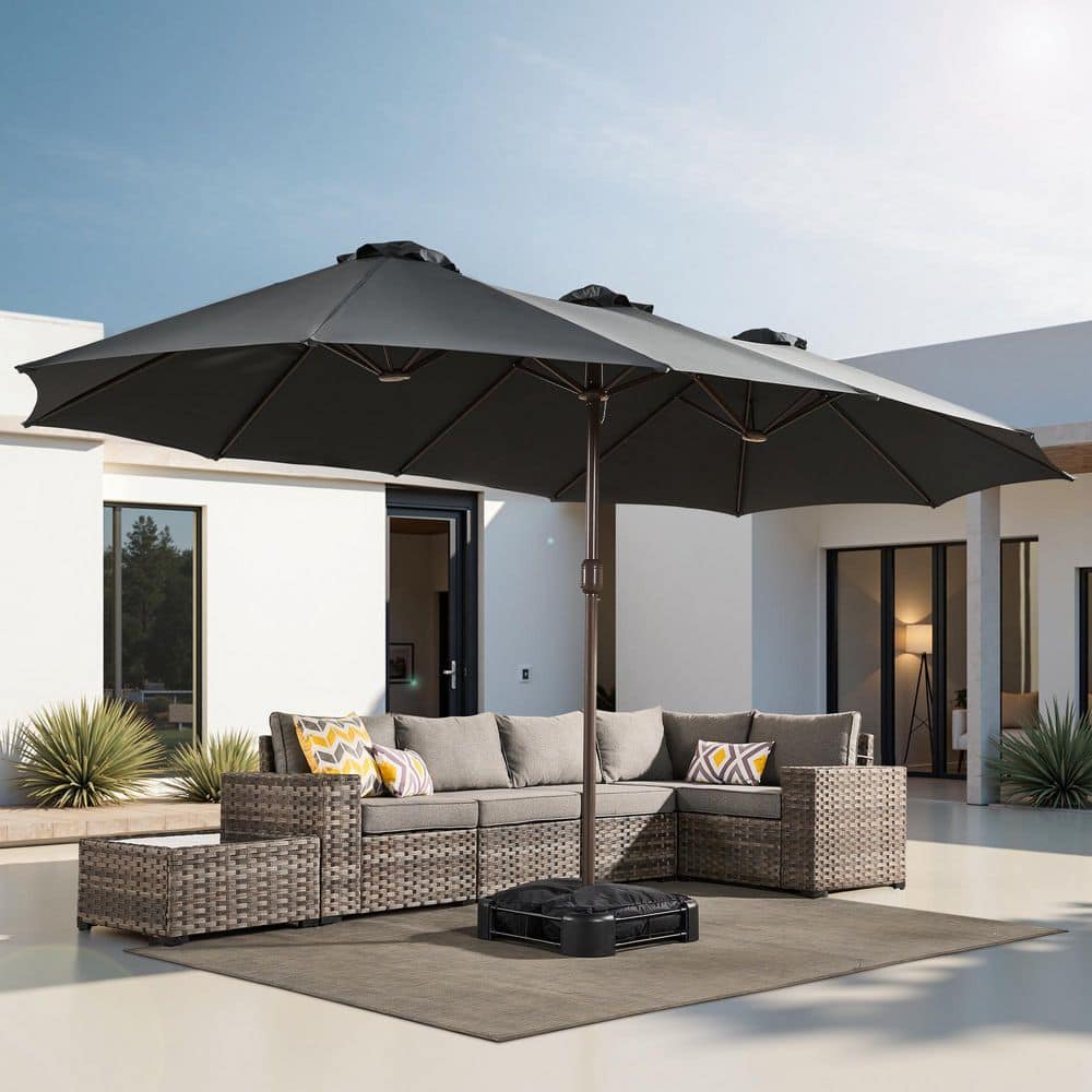15 ft. x 9 ft. Rectangular Metal Double-sided Market Patio Umbrella with Base and Crank in Dark Gray price history on PriceWatchPro