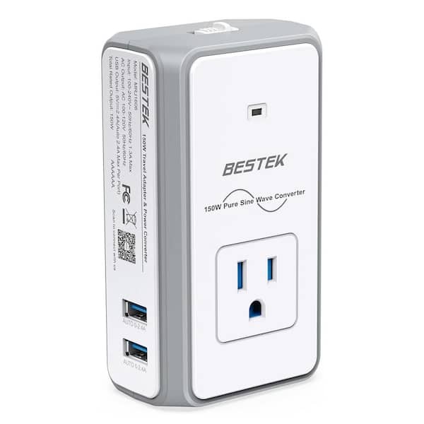 Lukyamzn Universal Travel Adapter Surge Protector 220v to 110v Voltage Converter with 1-Outlet and 2-USB A Ports in White