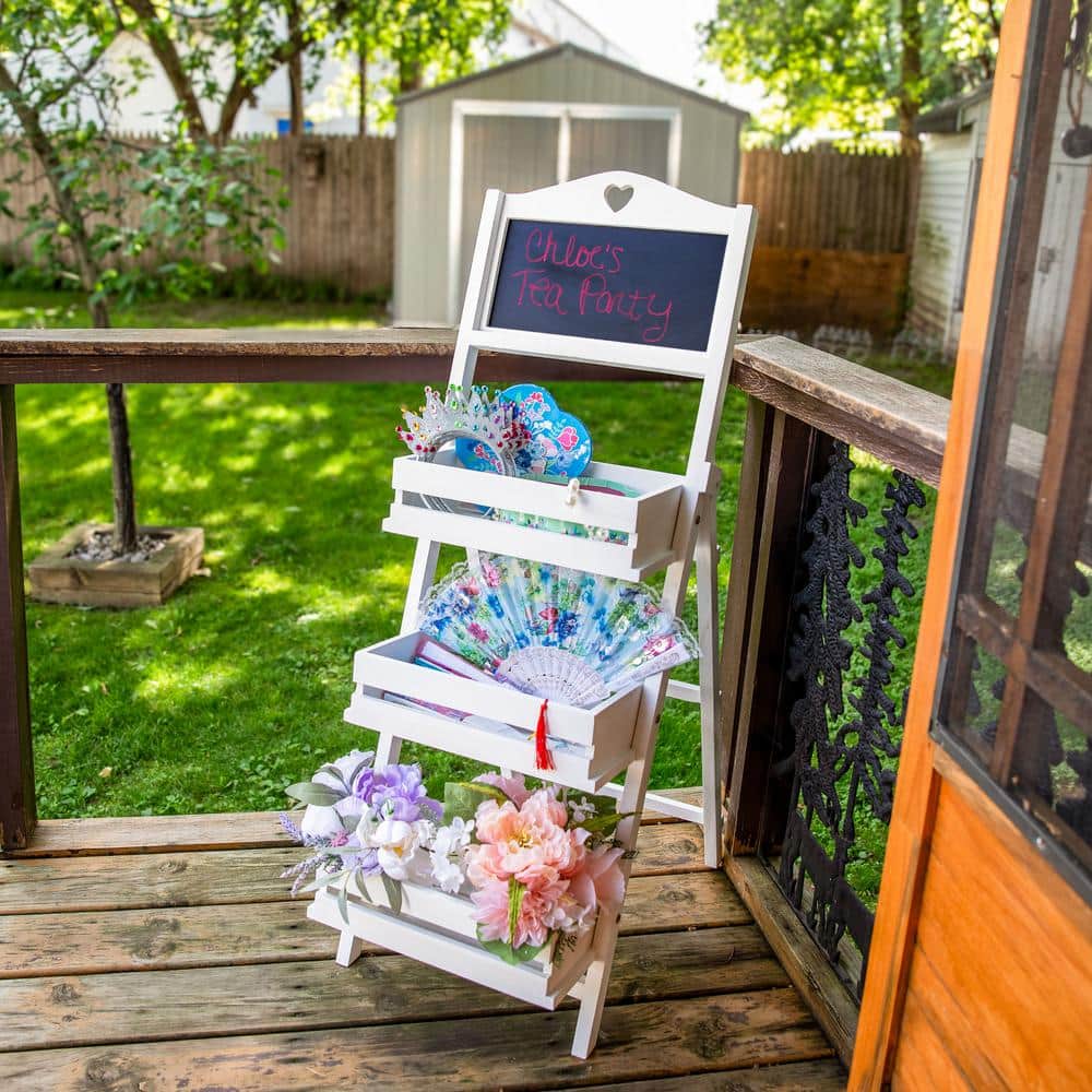 White Fir Wood 41" 3-Tier Ladder Plant Stand with Chalkboard