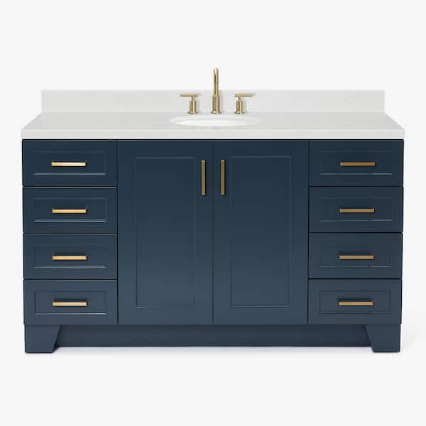 Taylor 60 in. Single Sink Freestanding Bathroom Vanity in Midnight Blue with Carrara White Quartz Top