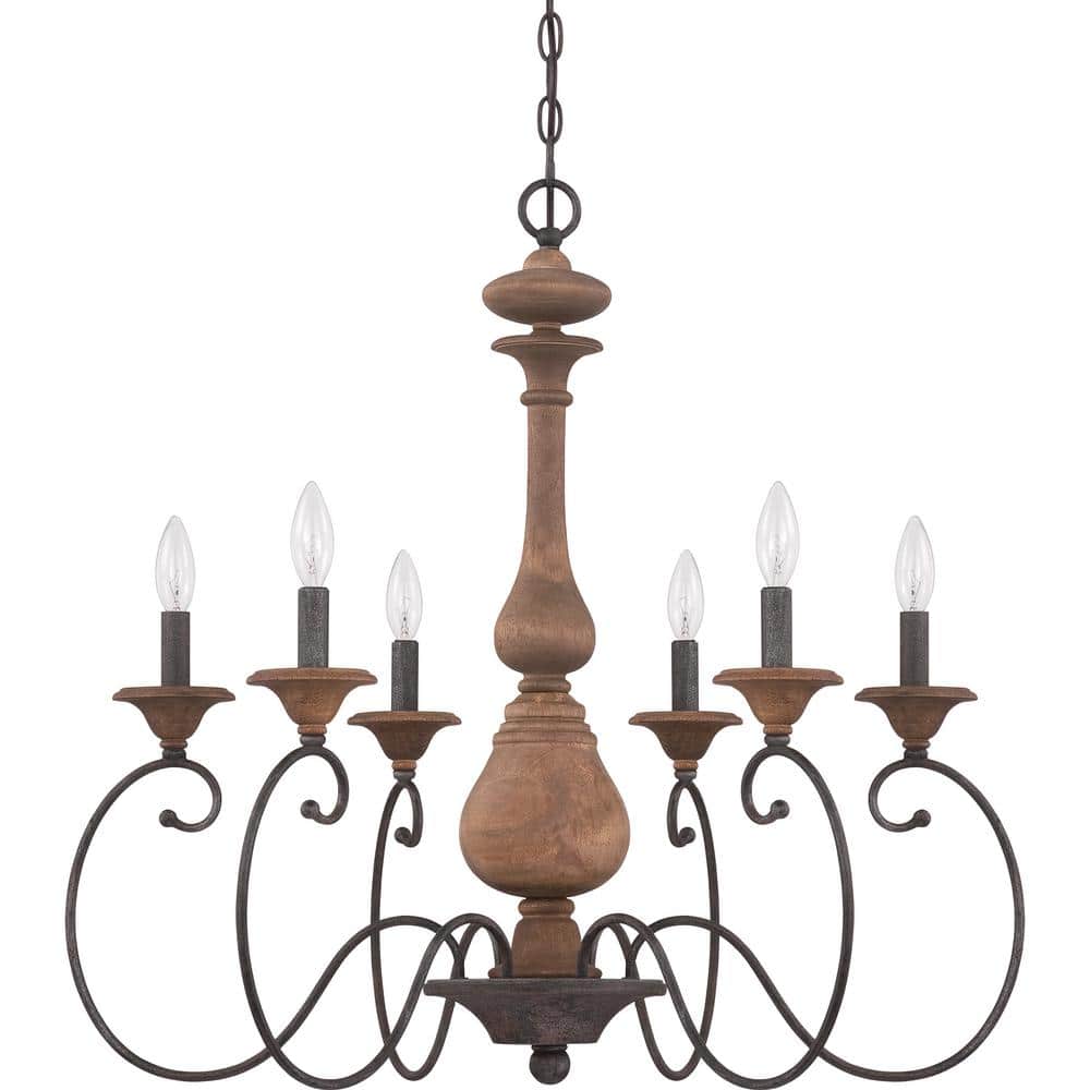 Auburn Rustic Black Wood 6-Light Chandelier