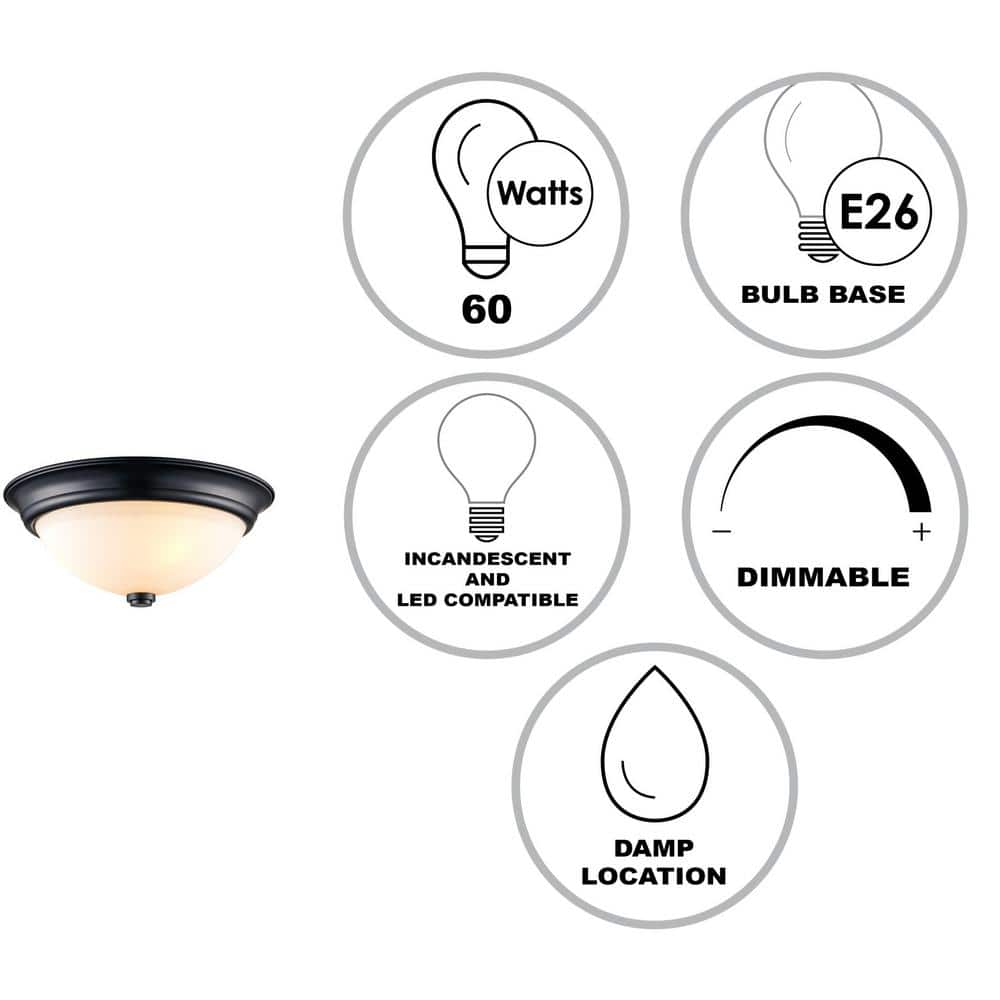15" Black Frosted Glass Bowl Ceiling Light Fixture