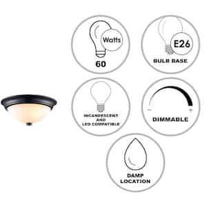 Mod Pod 15 in. 3-Light Black Flush Mount Ceiling Light Fixture with Frosted Glass Shade