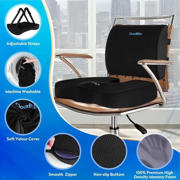 Angel Sar Black X-Large Seat Cushion for Office Chair, Car Angel Sar Black X-Large Seat Cushion for Office Chair, Car