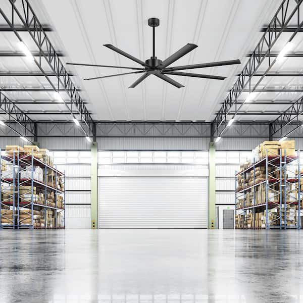 Melissa 84 in. (7 ft.) 6 Fan Speeds Industrial Ceiling Fan in Black with 8 Aluminum Blades and Remote Included No Light