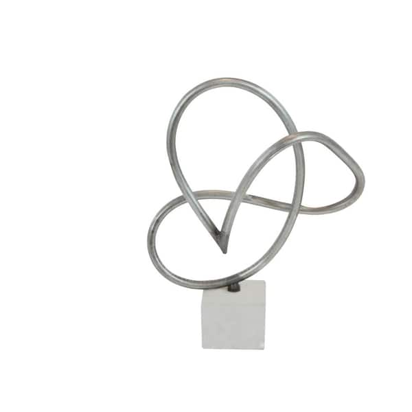 Litton Lane 8 in. x 18 in. Gray Metal Swirl Abstract Sculpture with Marble Base