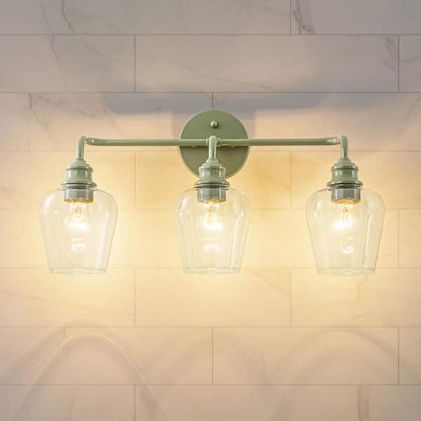 Thessa 23.2 in. 3-Light Green Vanity Light with Clear Glass Shades