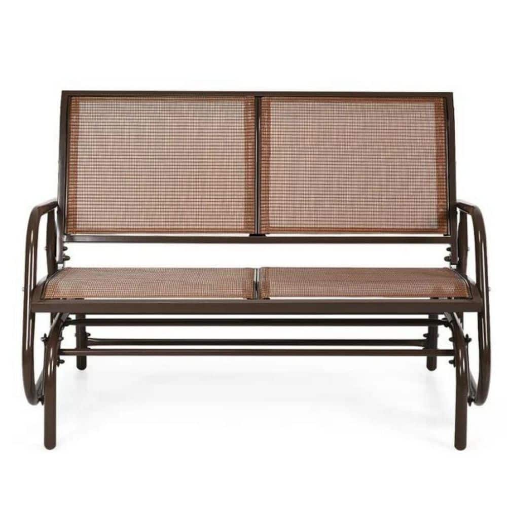 48.5 Brown Powder Coated Steel Outdoor Metal Glider Bench, Glider