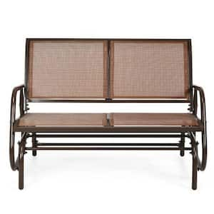 48.5" Brown Powder Coated Steel Outdoor Metal Glider Bench, Glider