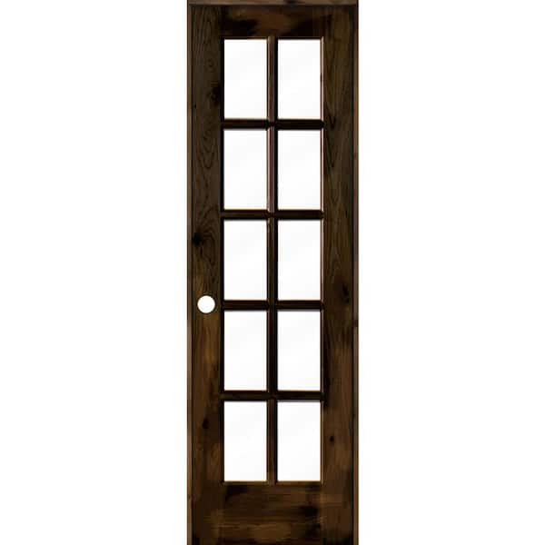 Krosswood Doors 24 in. x 80 in. Knotty Alder Right-Handed 10-Lite Clear Glass Black Stain Wood Single Prehung Interior Door