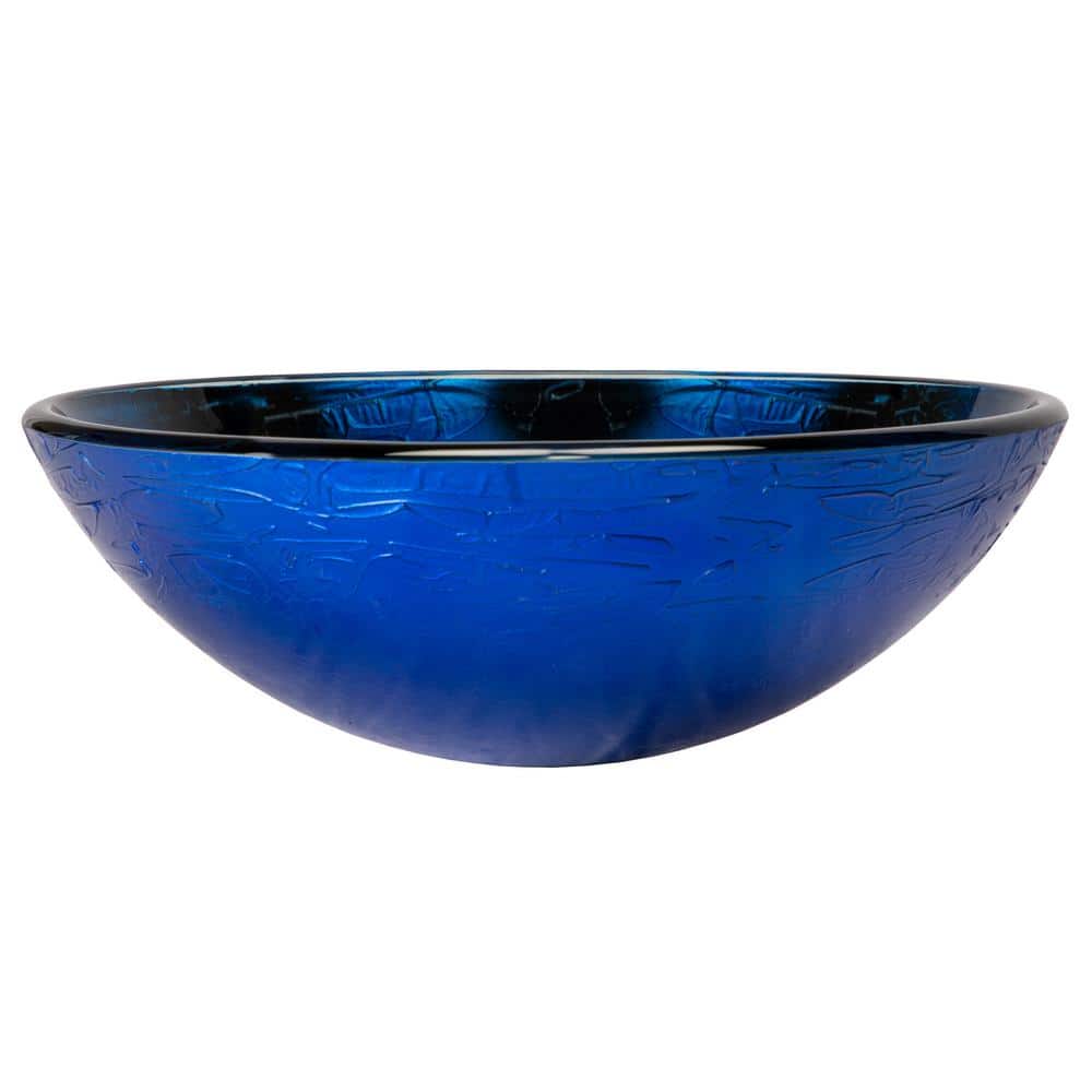 Vibrant Blue Foil Tempered Glass Round Vessel Sink