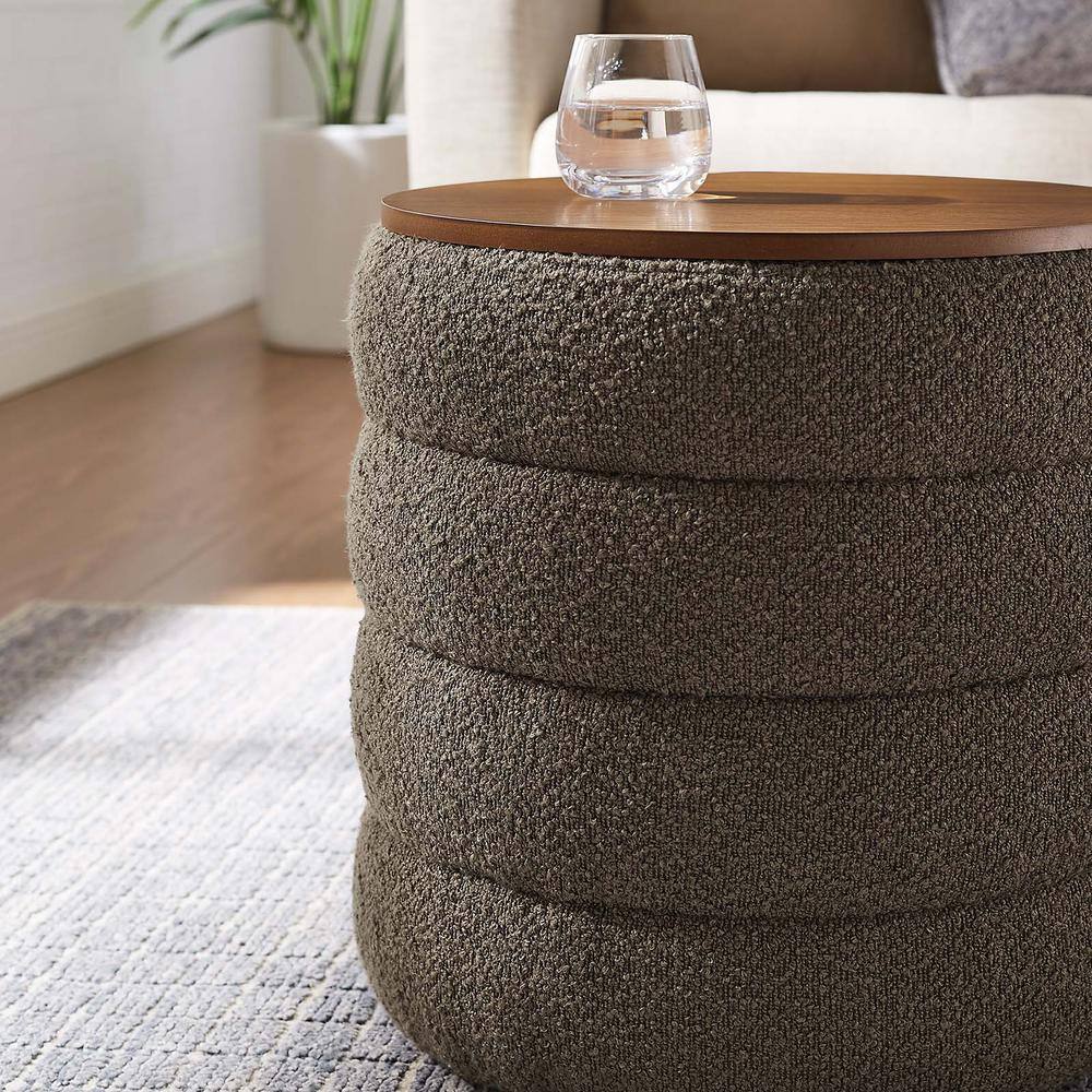 Pebble Boucle Fabric Round Tufted Storage Ottoman