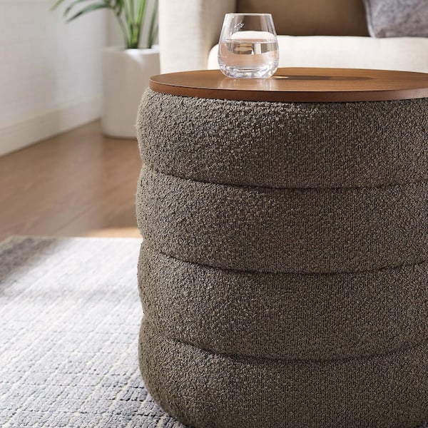 MODWAY Mezzo Round Boucle Fabric Storage Ottoman in Pebble EEI 