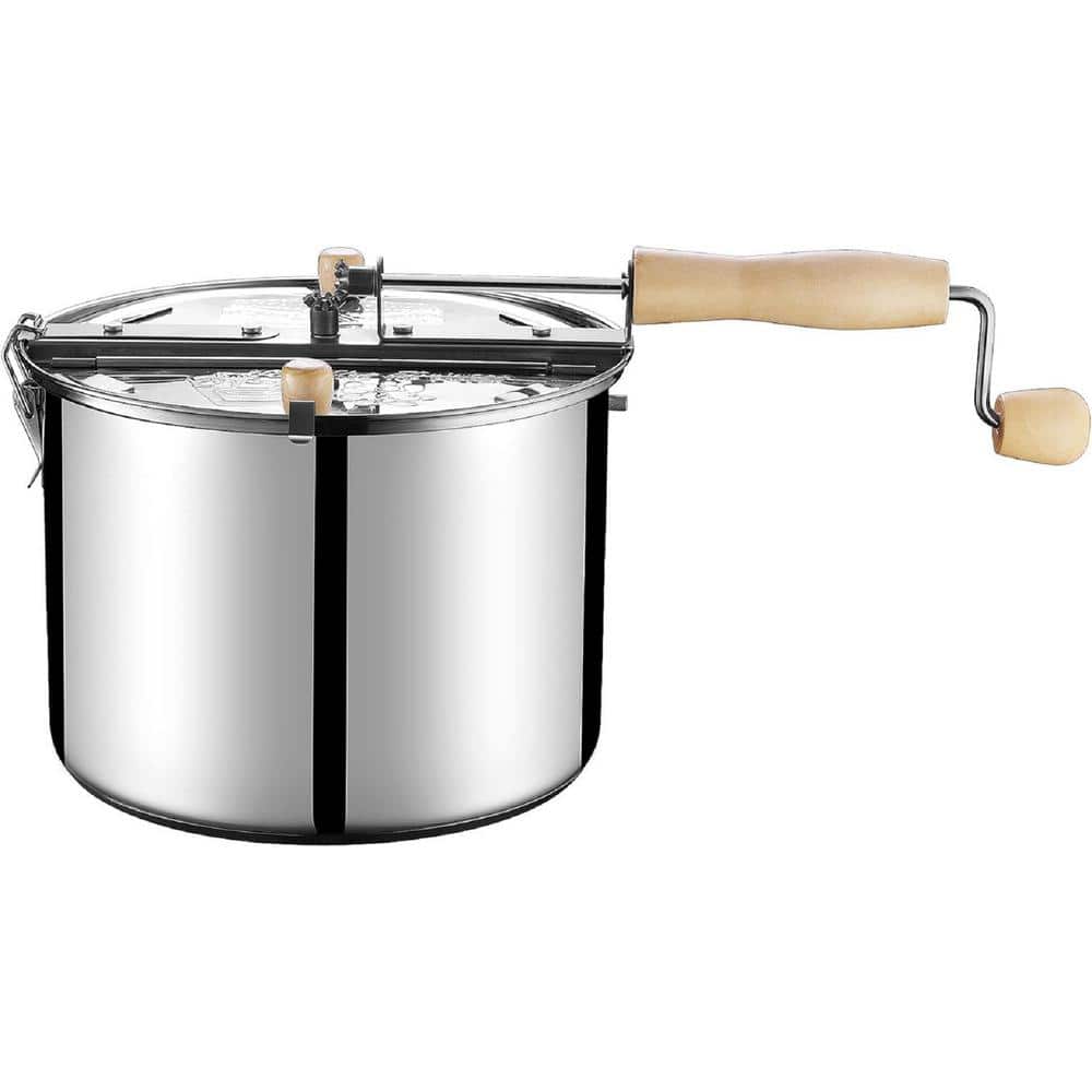 6 qt. Stainless Steel Stovetop Popcorn Popper with Wooden Crank Handle and 