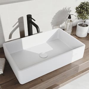 Vessel Bathroom Sink Pop-Up Drain and Mounting Ring in Matte White