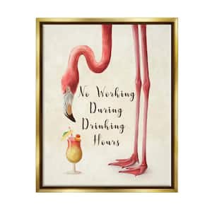 No Working During Drinking Hours Phrase Tropical by Ziwei Li Floater Frame Animal Wall Art Print 21 in. x 17 in.