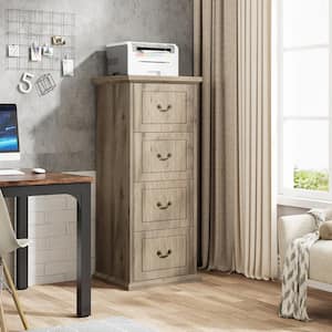 Atencio 4-Drawer Light Brown Wood 19.7 in. Vertical File Cabinet Freestanding Filing Cabinet with Adjustable Hanging Rod