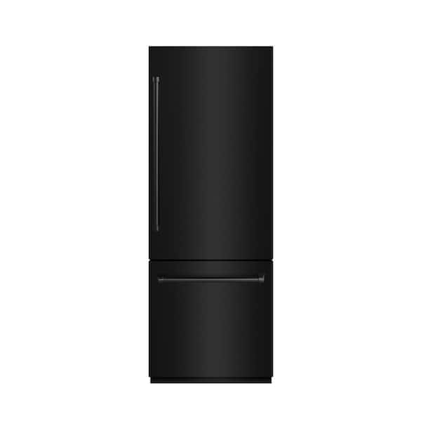 30 in. 16.1 cu. ft. Built-in Bottom Freezer Refrigerator w/ Water Dispenser in Black Stainless Steel with Gray Interior