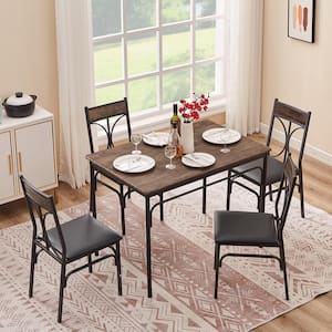 42 in. L 5-Piece Dining Table 1-Kitchen Table and 4-Chairs Metal and Wood Rectangular Brown Dining Room Table (Set of 5)