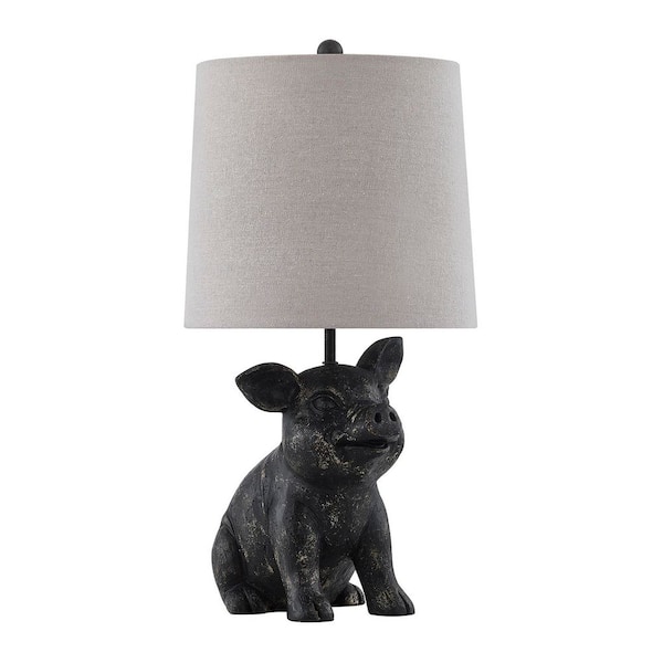 23.5 in. Bronzed Novelty Table Lamp with Oat Linen