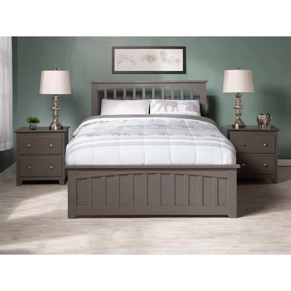 AFI Mission Grey Full Solid Wood Storage Platform Bed with Matching Foot Board with 2 Bed Drawers AR8736119