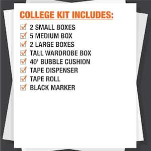 College Moving Kit - Small Box, Medium Box, Large Box Kit for 1 Bedroom holds Single Dorm/Apartment