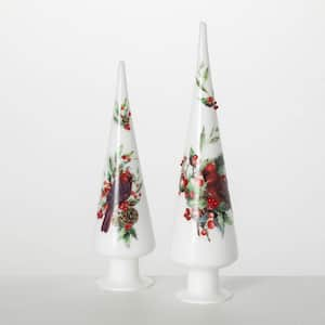 15" & 12.5" Cardinal Christmas Cone Tree Set of 2