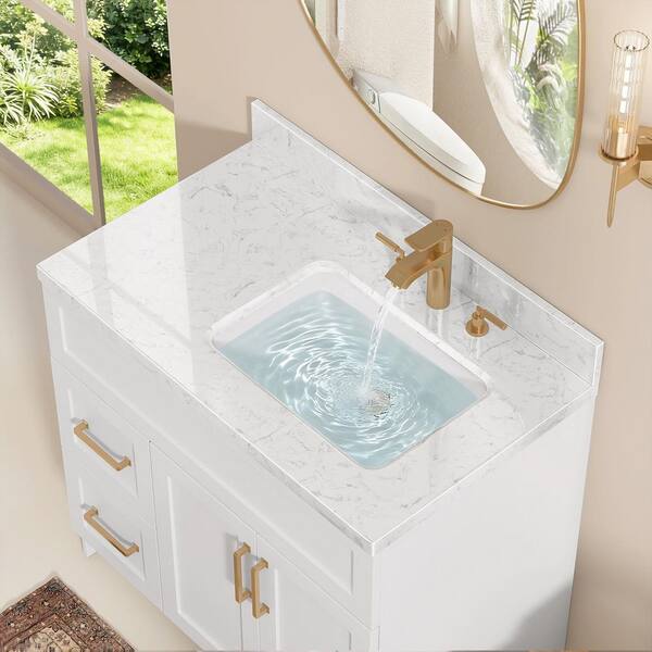 Zeafive CTK 36 in. W x 22 in. D Engineered Stone White Rectangular