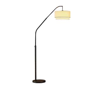 Ariana Il Extendable 72 in. to 80 in. LED Oil Rubbed Bronze Arched Floor Lamp With Double Shade