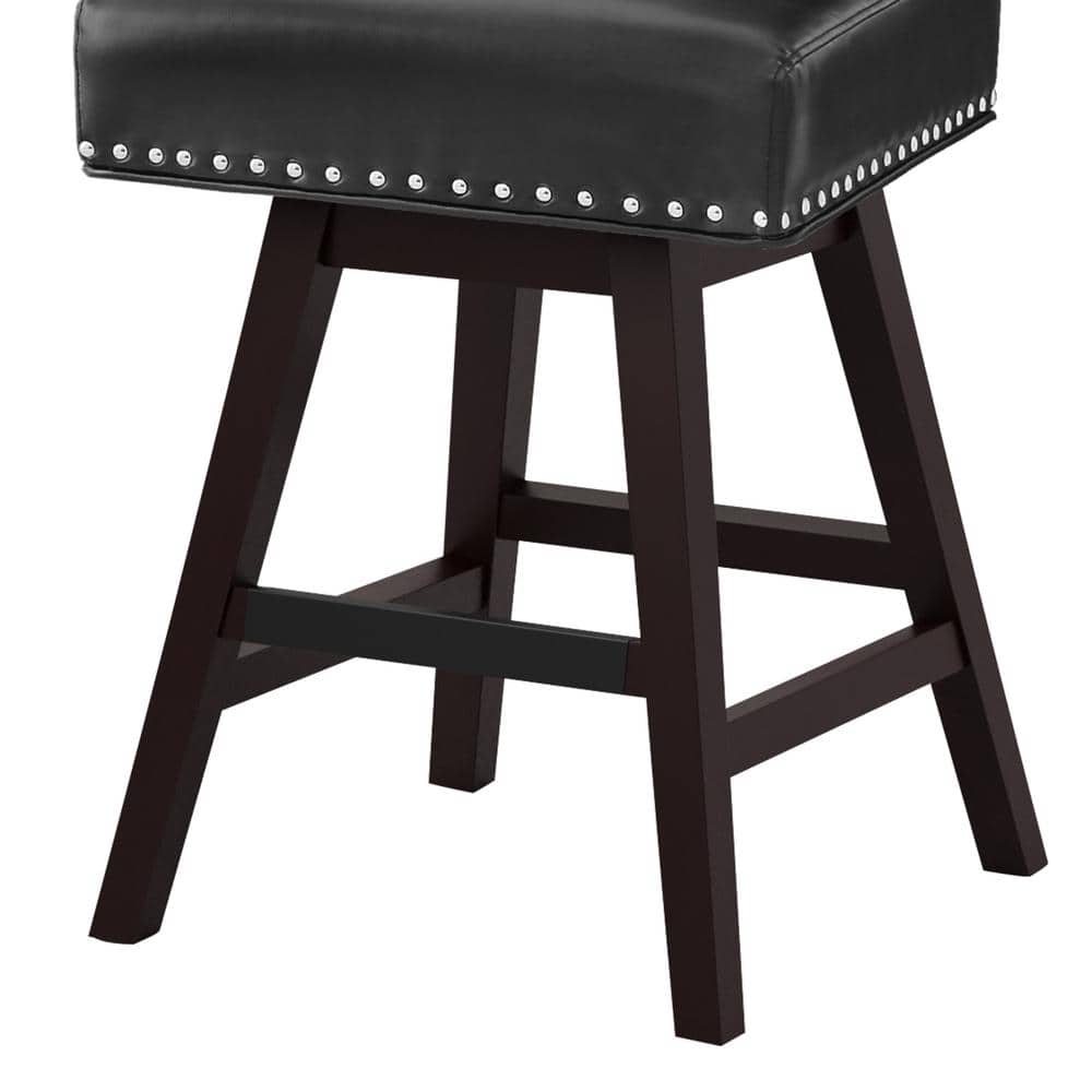 Black Faux Leather 26'' Swivel Bar Stools with Wood Legs