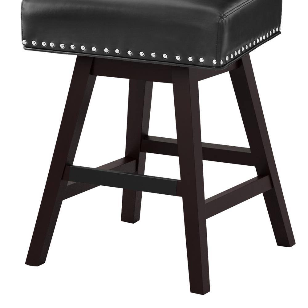 Black Faux Leather Swivel Counter Stool with Wood Legs