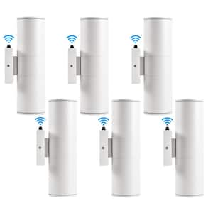 White Dusk to Dawn Outdoor Hardwired Cylinder Wall Lantern Sconce with Integrated LED Up Down Lights (6-Pack)