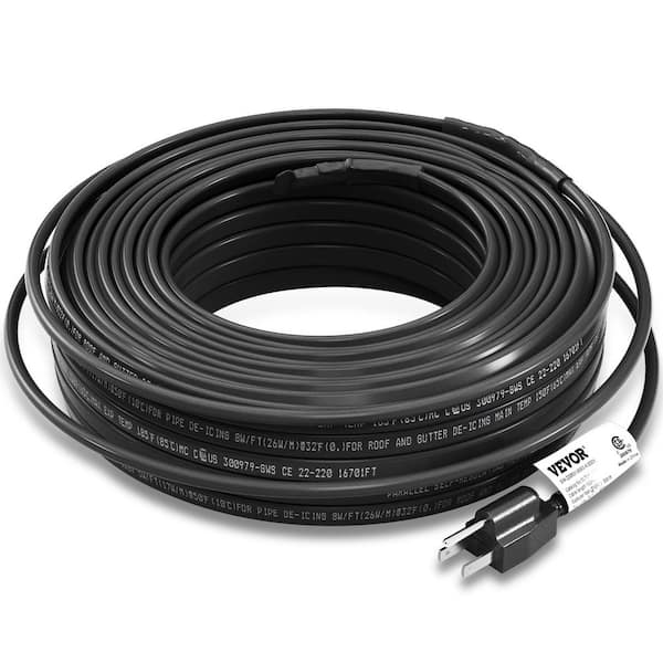 VEVOR 100 ft. Pipe Heat Cable Self-Regulating 5W/ft. to 8W/ft. Heat Tape IP68 120-Volt for 2 in. to 3 in. Pipes Protection