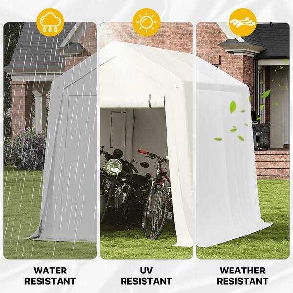 Sizzim 6 ft. x 8 ft. White Roof Steel Frame Soft Top Carport with