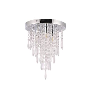 9.8 in. 3-Light Modern Silver Crystal Flush Mount Ceiling Light