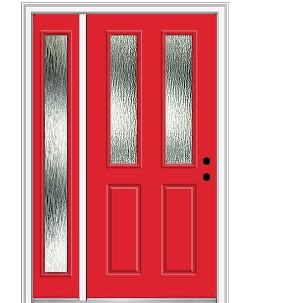 MMI Door 50 in. x 80 in. Left-Hand/Inswing Rain Glass Red Saffron Fiberglass Prehung Front Door on 6-9/16 in. Frame