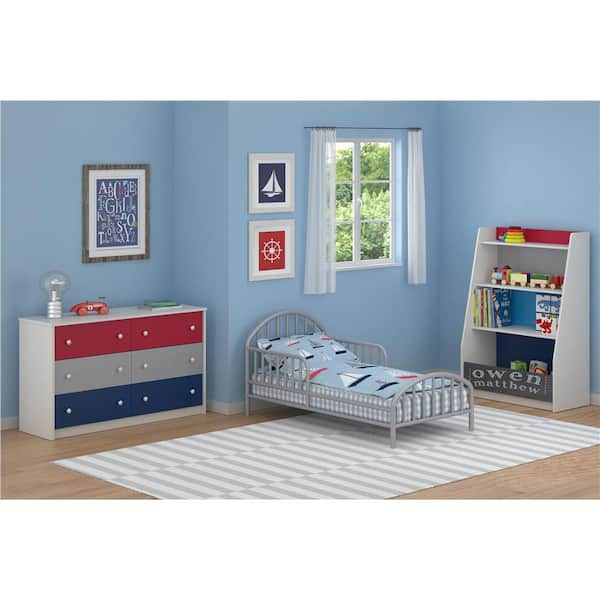 Ameriwood Home Valentine Grey Blue Red White Storage Kids Bookcase Hd35482 The Home Depot
