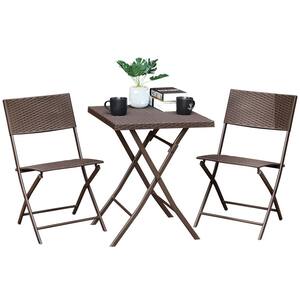 Black Brown 3-Piece Wicker Square 28.1 in. Table Height Outdoor Bistro Set