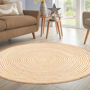 Braided Ivory 10 ft. Round Transitional Reversible Jute Area Rug