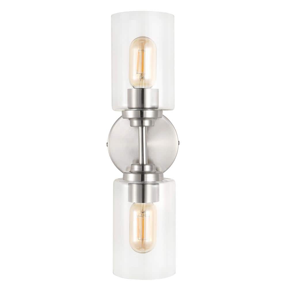 Nickel Cylinder 2-Light Industrial Vanity Sconce