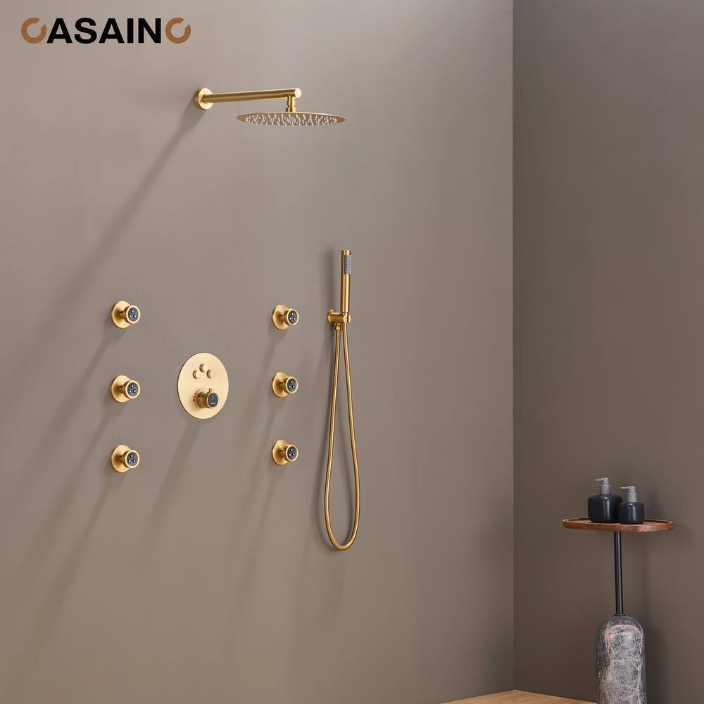 Brushed Gold Multi-Head Thermostatic Rain Shower System