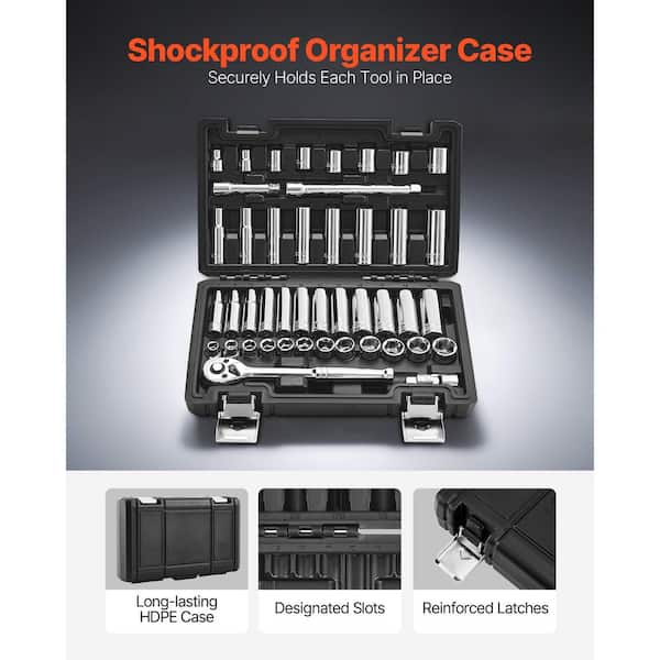 SKYSHALO Socket Set, 3/8 in. Drive Socket and Ratchet Set