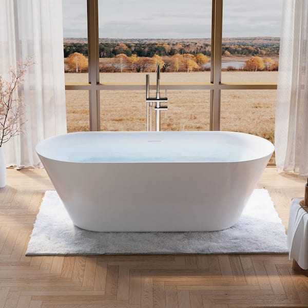Sable 71 in. x 33.5 in. Acrylic Flatbottom Double Ended Freestanding Soaking Bathtub with Drain and Overflow in White