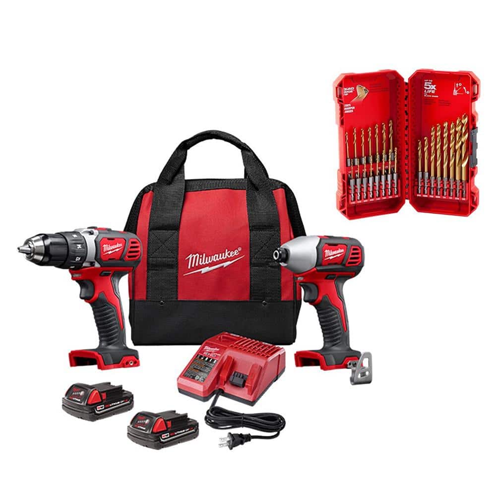 Milwaukee M18 18V Lithium-Ion Cordless Drill Driver/Impact Driver Combo Kit  (2-Tool) W/ 23PC Drill Bit Set 2691-22-48-89-4631 The Home Depot