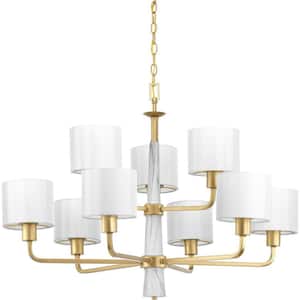 Palacio Collection 9-Light Vintage Gold White Silk Fabric Shade Luxe Chandelier Light