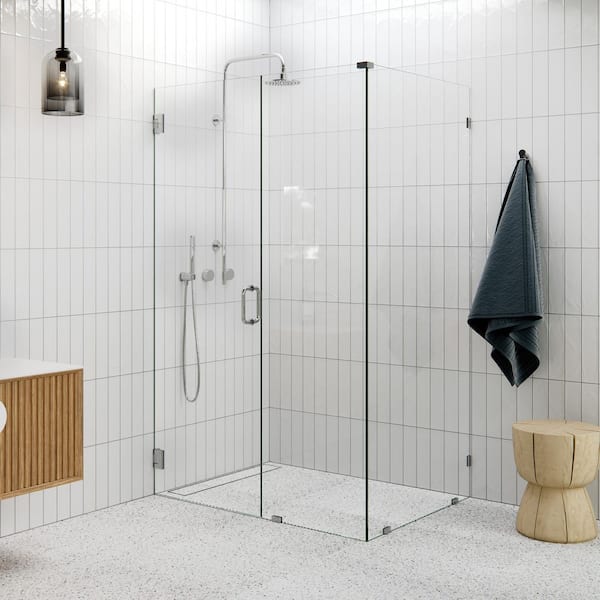 48 in. W x 36 in. D x 78 in. H Pivot Frameless Corner Shower Enclosure in Polished Chrome Finish with Clear Glass