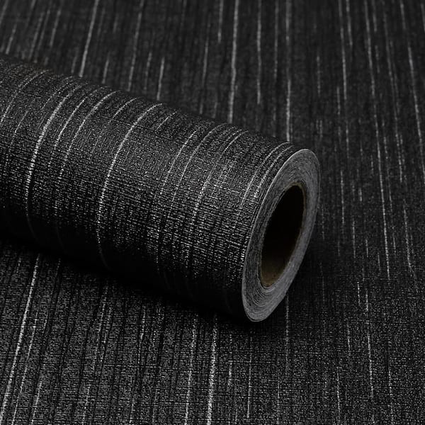 Black Vintage Grasscloth Self-Adhesive Waterproof Contact Paper Peel and Stick Wallpaper Roll