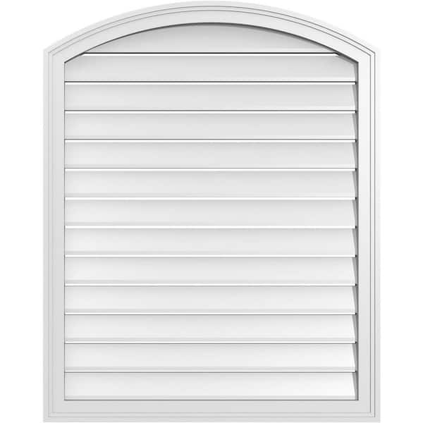 Ekena Millwork 32 in. x 38 in. Arch Top Surface Mount PVC Gable Vent: Decorative with Brickmould Frame